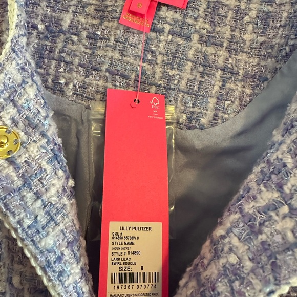 NWT Lilly Pulitzer Jaden Tweed Boucle Jacket, Lark Lilac Swirl, 8 - Picture 5 of 7